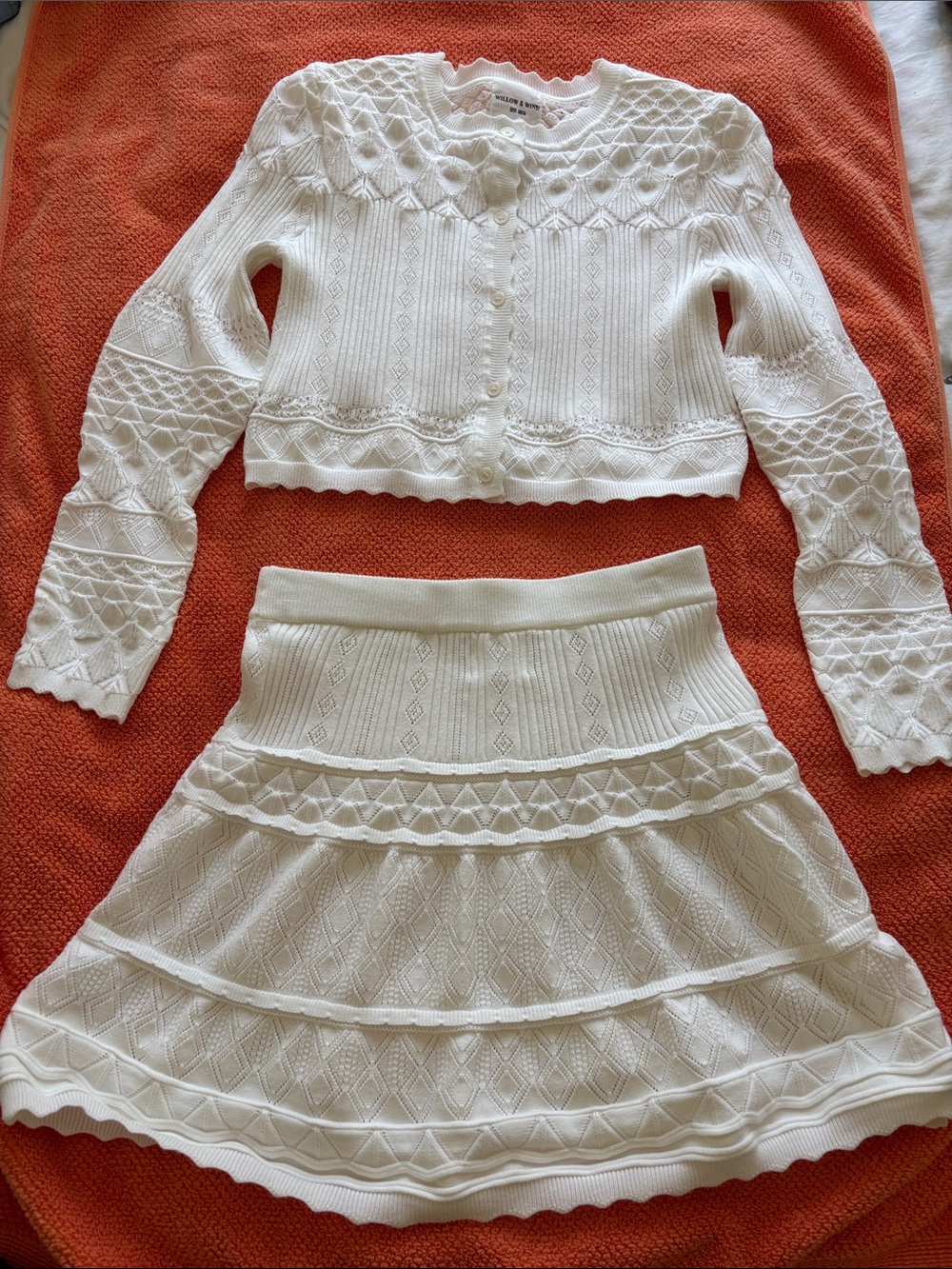 Willow and Wind - White knit skirt and sweater set SIZE M